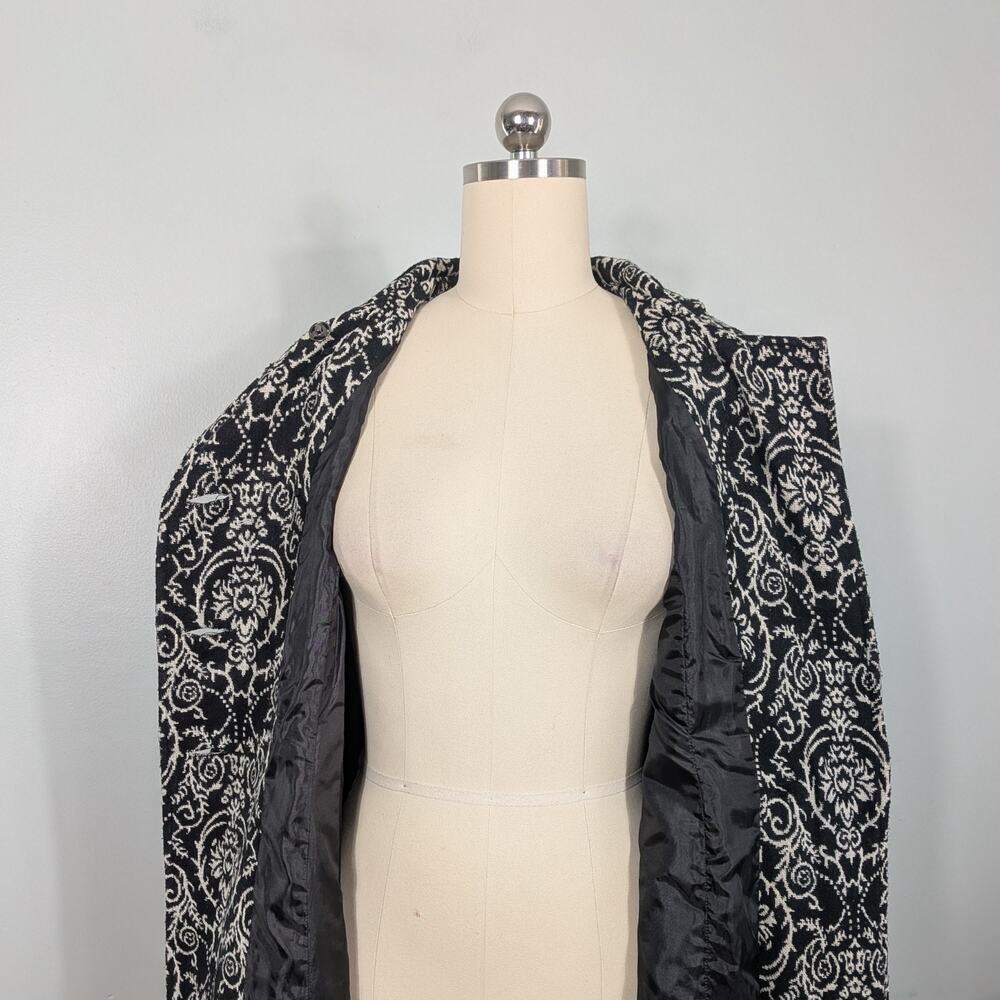 Retro Floral Peacoat Jacket L Black White Twee Glam Lady Bell Sleeve Coat Y2K - Picture 8 of 12